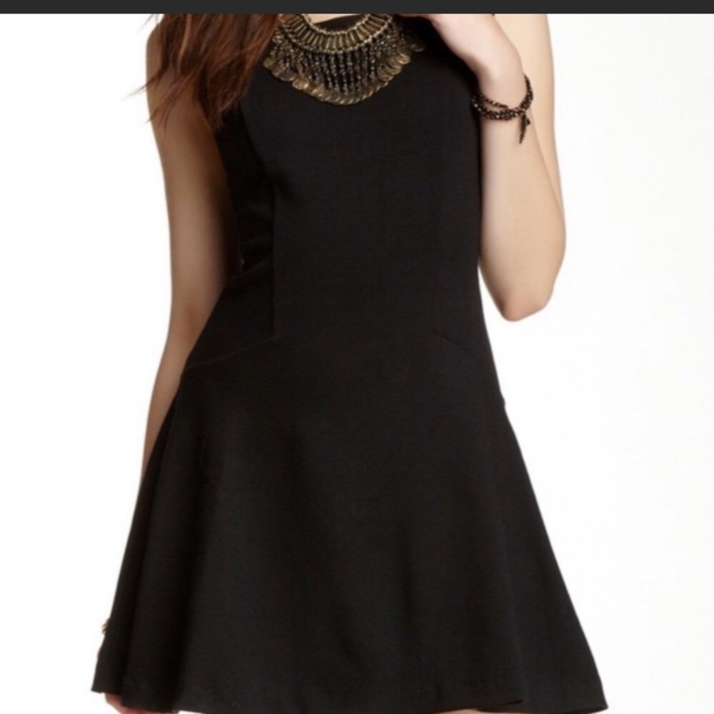 Free People Cha Cha Mini Skater Expose Back Zipper Dress Little Black Dress Glam